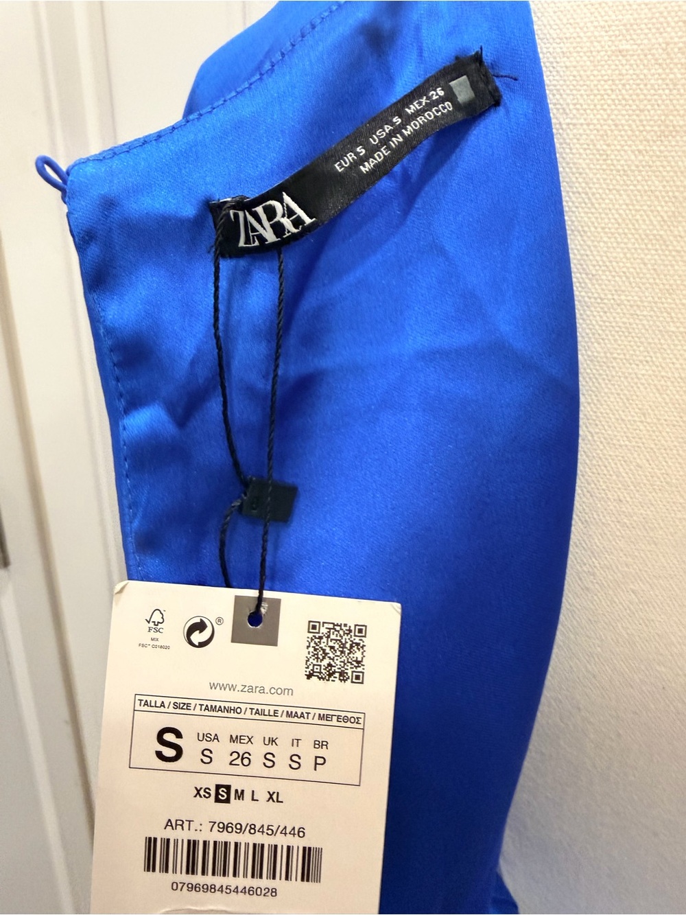 Zara Royal Blue Satin Cape-Sleeve Dress NWT - Picture 7 of 11